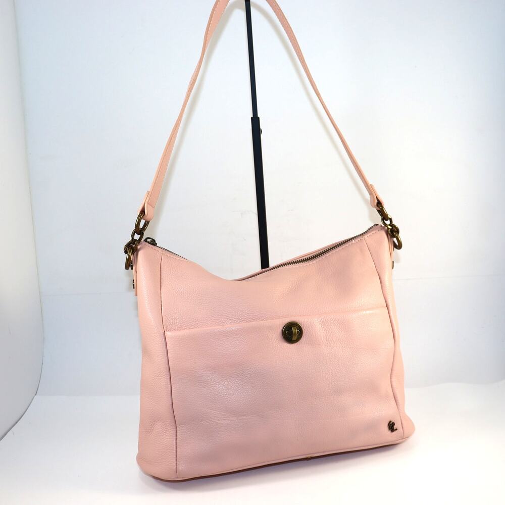Elliott Lucca Soft Pink Leather Shoulder Bag with Zip Closure